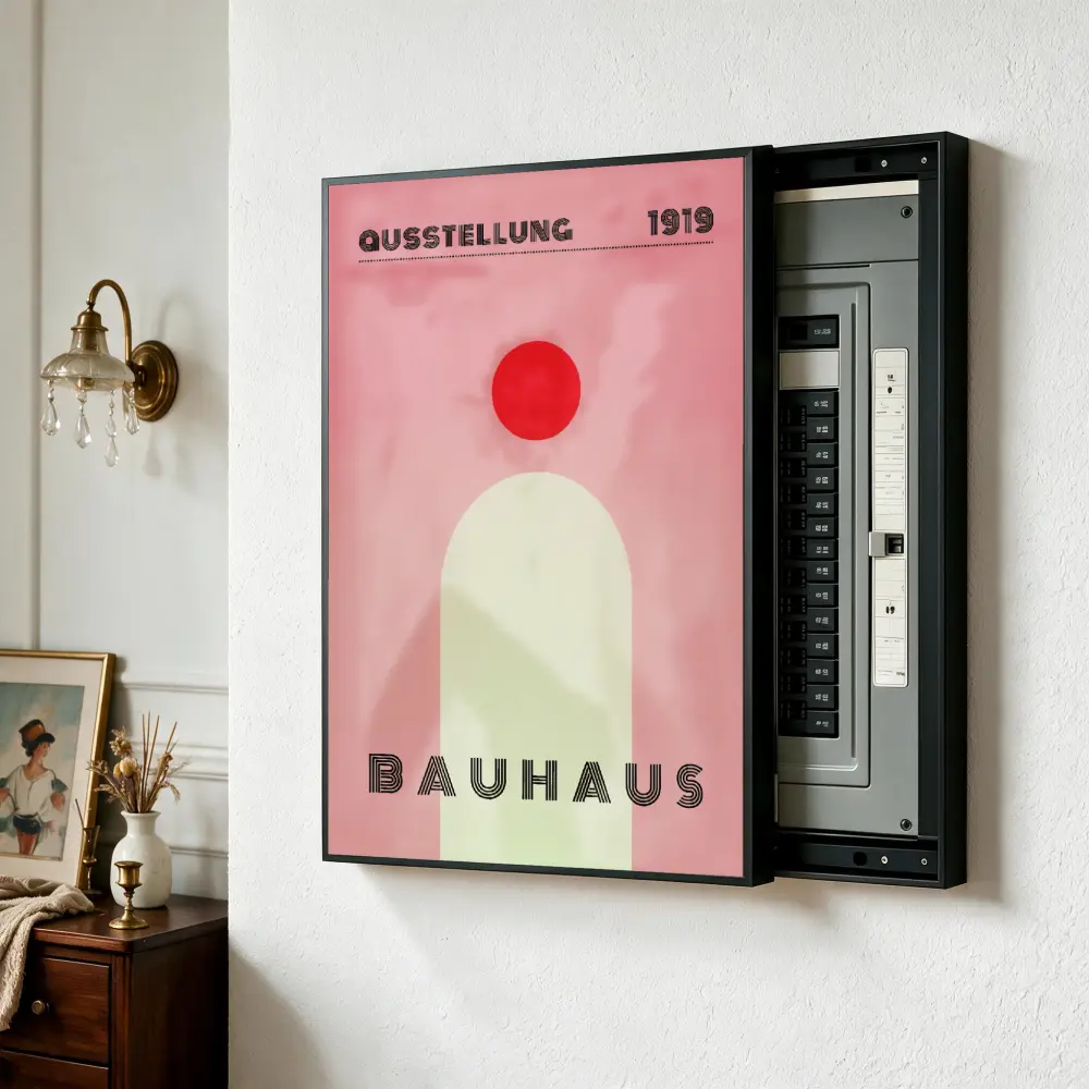 Bauhaus Exhibition 1919 Poster With Red Circle And Arch Breaker Box Decorative Cover Hide Electrical Panel Decoration Electric Meter Box Decorative Painting