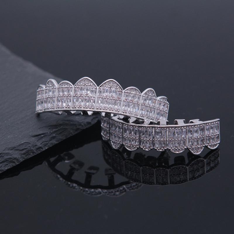 2pcs/SET Baguette Set 8 teeth Grillz for Mouth Top Bottom Hip Hop Teeth Grills - Cap