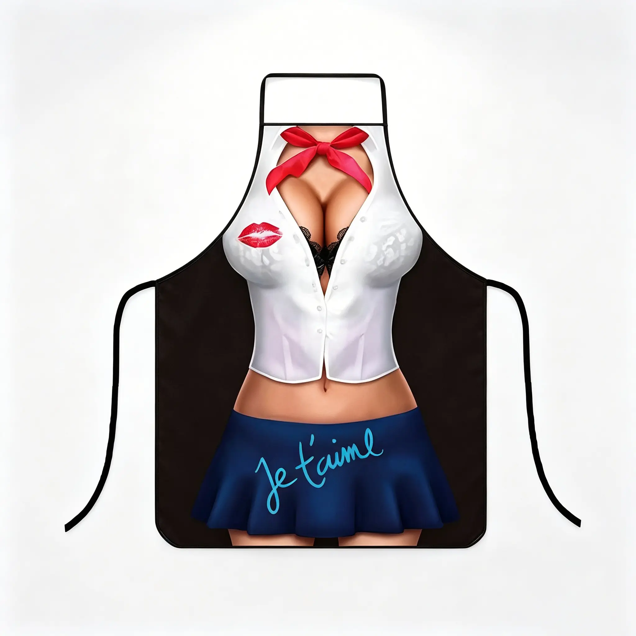 Romantic French Style 'je T'aime' Apron, Waterproof Oil-Resistant Polyester, Adjustable Neck Tie, Perfect for Valentine's Day Gifts
