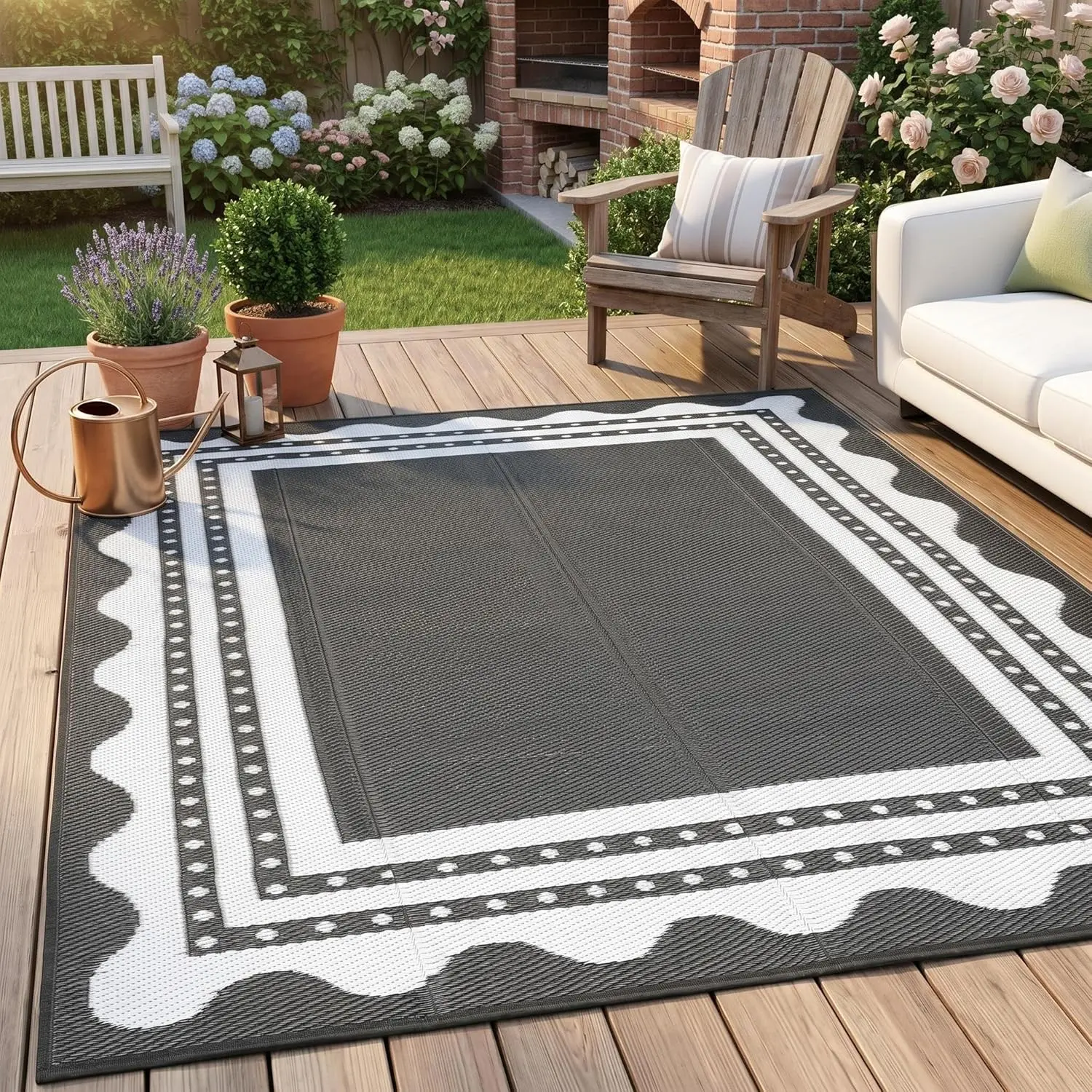 Waterproof Outdoor Rug 8x10ft / 9x12FT for Patio, Reversible Modern Area Rug, Large Plastic Straw Mat for Camping, RV, Porch, Backyard, Deck, Picnic, Beach