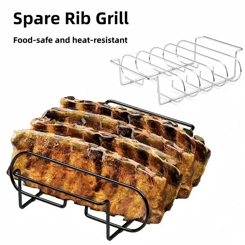 Stainless Steel Rib Rack for Grill & Smoker, 1 Count BBQ Rib Holder for 4 Full Racks, Perfect for Roasting & Smoking on Oven, Smoker Or Charcoal Grill, Grill Accessories for Outdoor Grill, Grilling Accessories