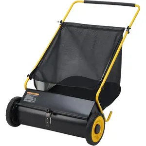 Push Lawn Sweeper, 26-Inch Push Lawn Sweeper with 7 Cu.ft.Hopper Bag, Adjustable Brush Height & Spinning Brushes, Heavy Duty Yard Sweeper with Rubber Wheels for Leaves Grass Cleanup