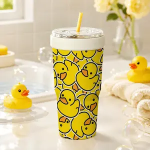 1 Pc 32oz Yellow Duck Insulated Can Cooler, Double Wall, Leak Proof, Cold 24H, Hot 12H, No Sweat, Fits Most Cup Holders, Non Slip Silicone, Camping Must Have, Kitchen Essential, Cute Gift, For Daily Use, BBQ, Party, Travel