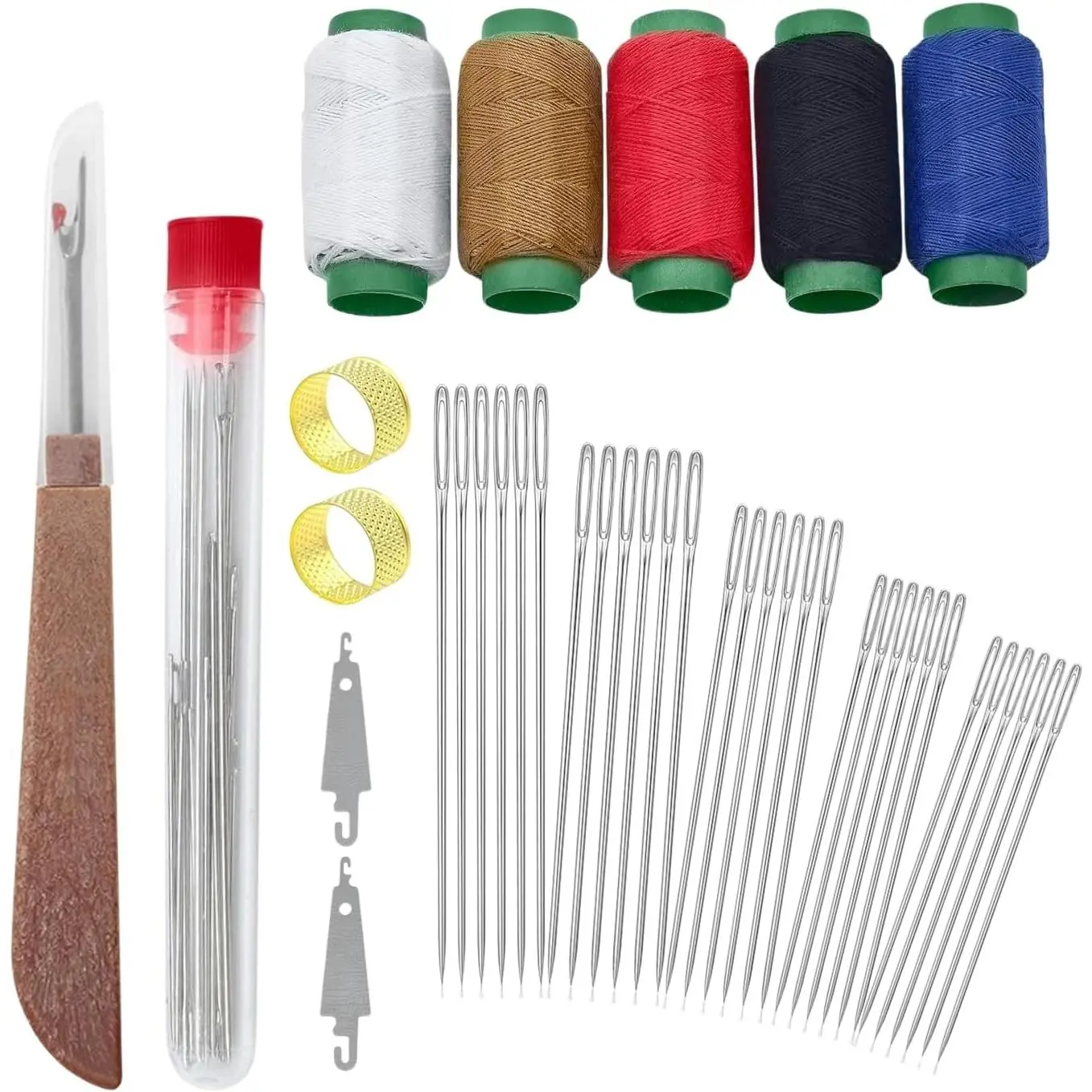 41 count Big Eye Steel Sewing Tool Set,  and Thread Kit, Portable Hand Sewing Set, Punch  Kit Repair Tools, Christmas Gifts for Grandma Beginner Traveler DIY Craft Enthusiasts