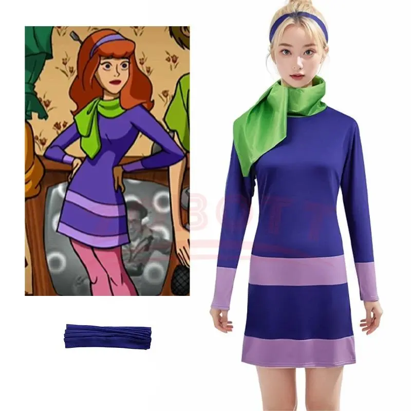 Women's Daphne Blake Cosplay Costume Set - Purple Dress, Scarf, Socks, Accessories for Halloween, Carnival Party (Toys & Hobbies Classic Novelty Cosplay Outfit)