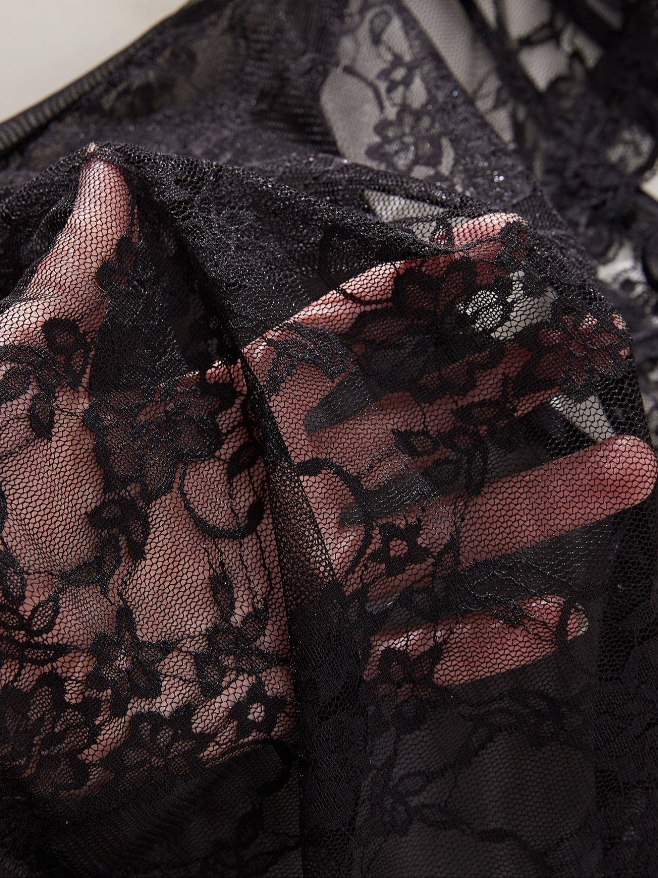 Women's Sheer Sleeveless Lingerie Set, Underwear, Contrast Lace Design, Slim Fit, Soft Lightweight Fabric, All-Season Wear, Romantic Gift