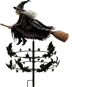 Halloween Outdoor Yd Spinner - Witch Flying on Broom & Wind-Powered Spin Rotating Bat Decor, Easy-Setup Spooky Ground Stake Base Garden Lawn Ornament, 2026 Outdoor Decor Prop for Gardens & Parties
