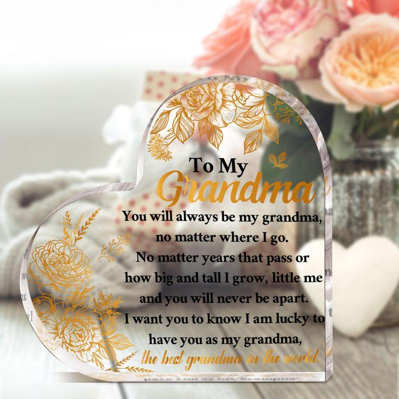 Acrylic Heart Shaped Flowers Decorative Plaque, 1/12pcs To My Grandma Plaque Gift, Gift for Women, Centerpieces Decorations #TOP PICKS