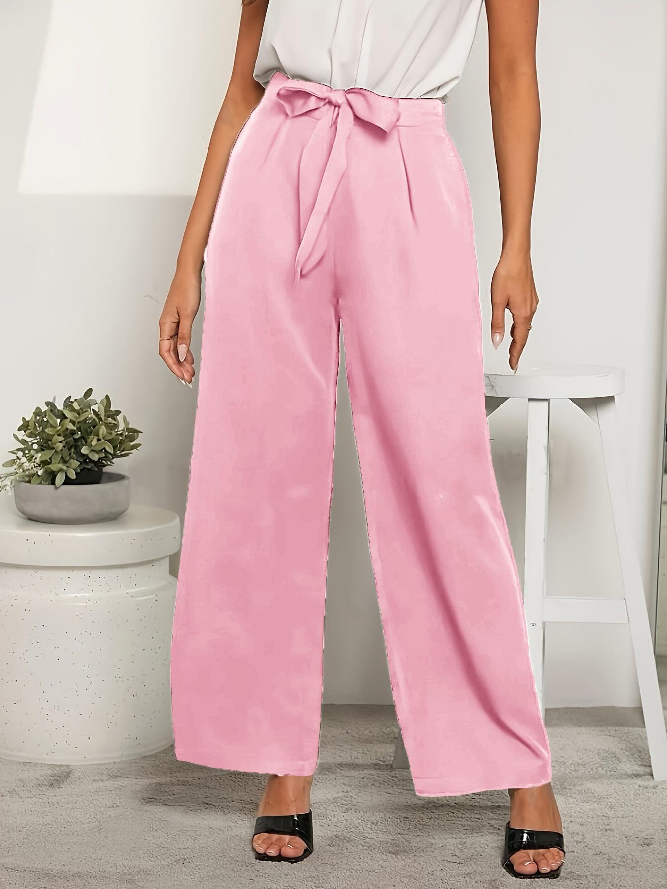 Women's Solid High Waist Belted Wide Leg Pants, Elegant Comfy Trousers for Spring & Fall, Ladies Bottoms for Daily Wear