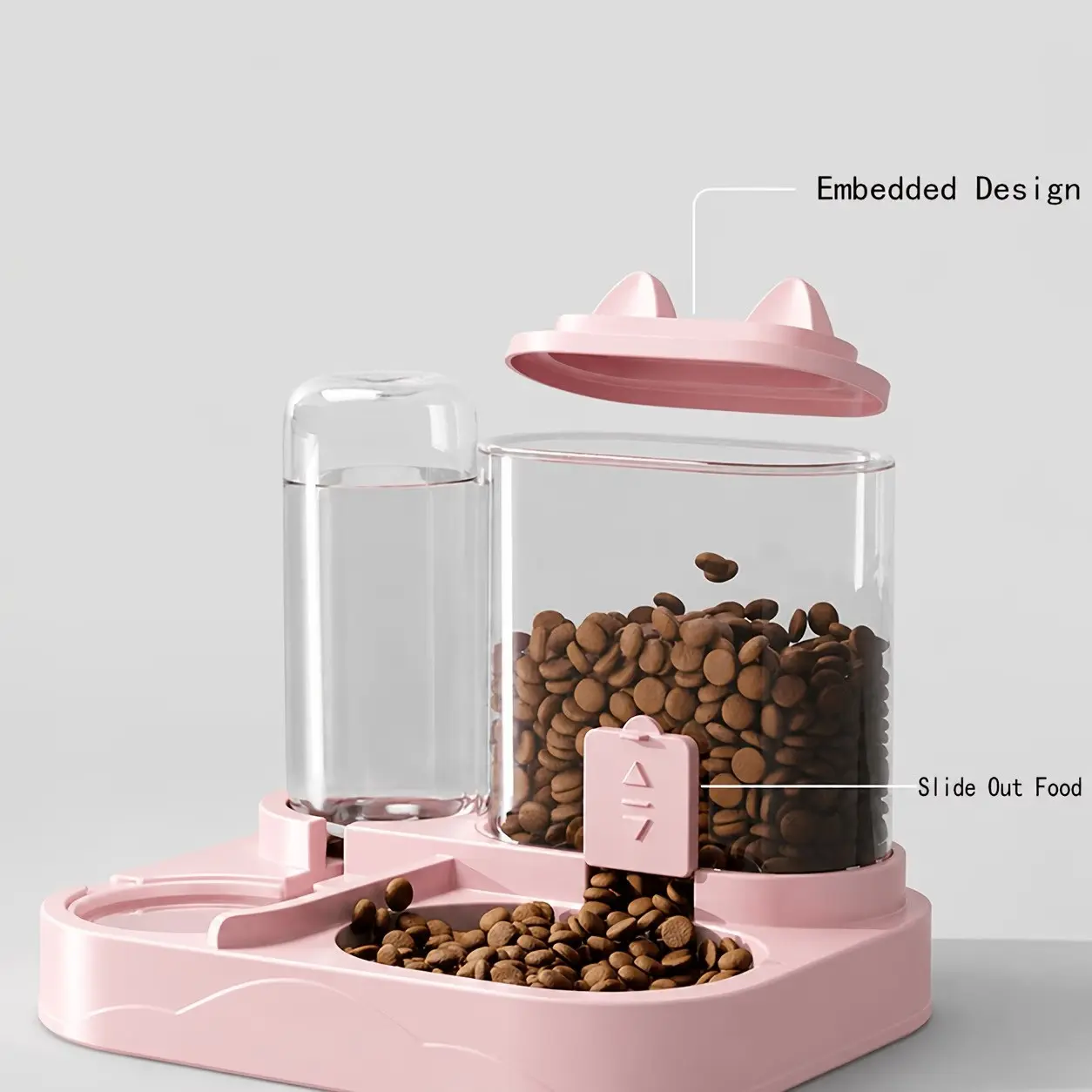 Large Capacity Automatic Cat Food Feeder and Water Dispenser, Dry Wet Separation, Pet Feeding Station, Durable Plastic, Transparent Design, Battery-Free