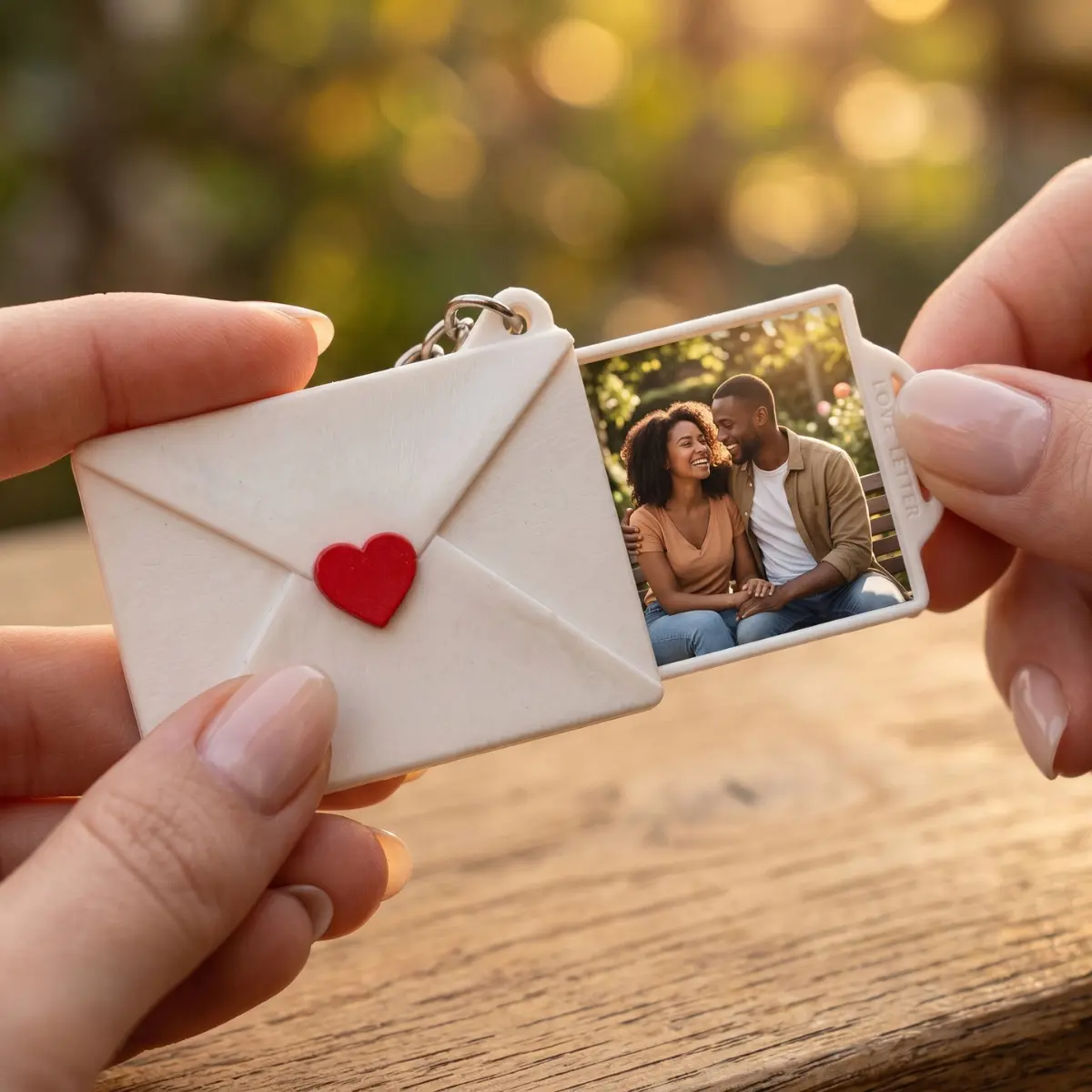 Creative envelope photo keychain, printable photo, anniversary gift for couples, photo-insertable key pendant