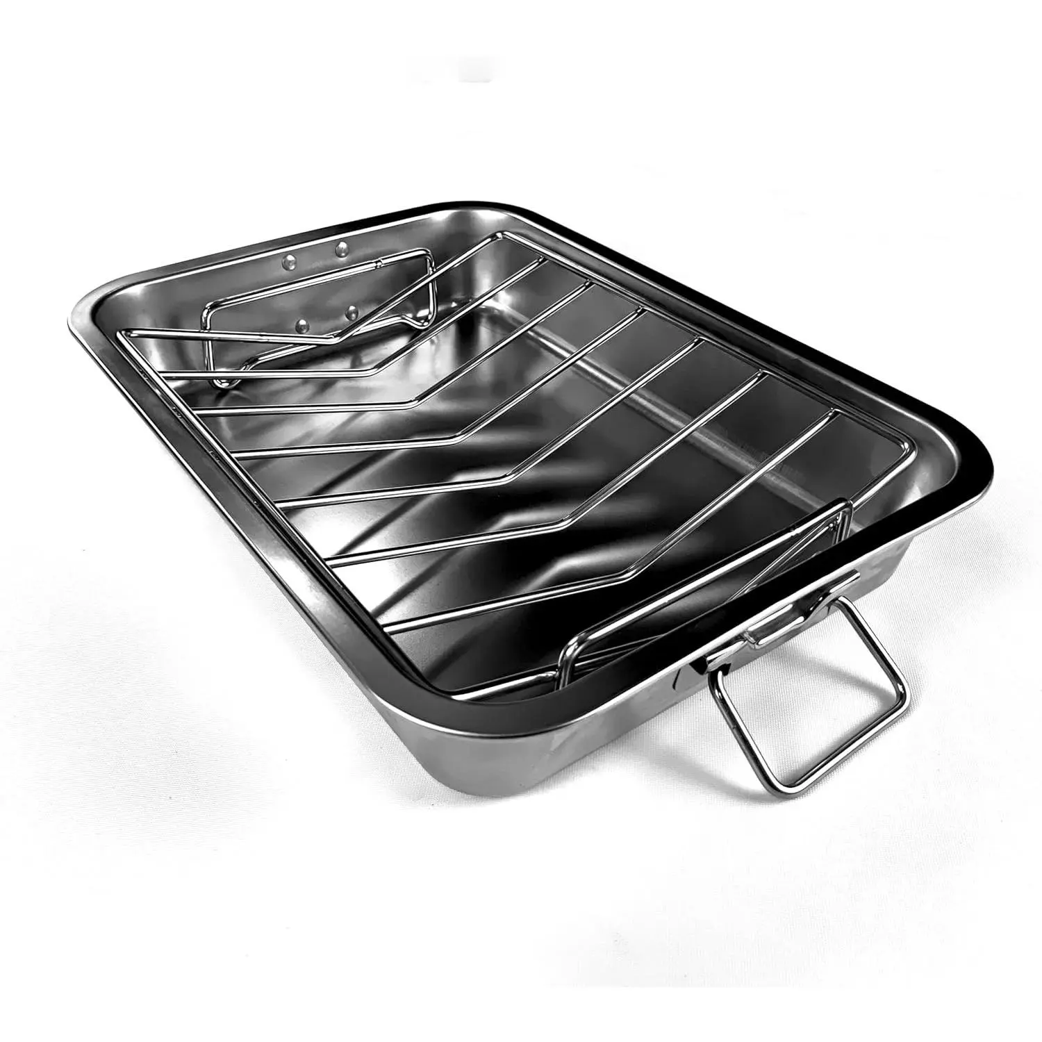 16" Premium Stainless Steel Roaster Pan Set with Baking & V-Shaped Racks, Heavy Duty, Healthy and Dishwasher Safe, Perfect for Cooking Turkey and Chicken