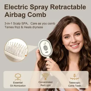 Electric spray air cushion massage comb - self-cleaning, anti-tangling, anti-static, with a hairbrush attachment, combined with essential oil atomizing aromatherapy, it cares for hair and is a gift for ladies, a Valentine's Day gift
