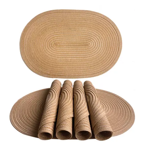 1PCS Handmade Polyester-Cotton Oval Table Placemat - Plain/Print Designs, Heat Resistant, Anti-Scalding Table Pad for Christmas, Birthday, Engagement Ceremony Kitchen Fashion Accessory