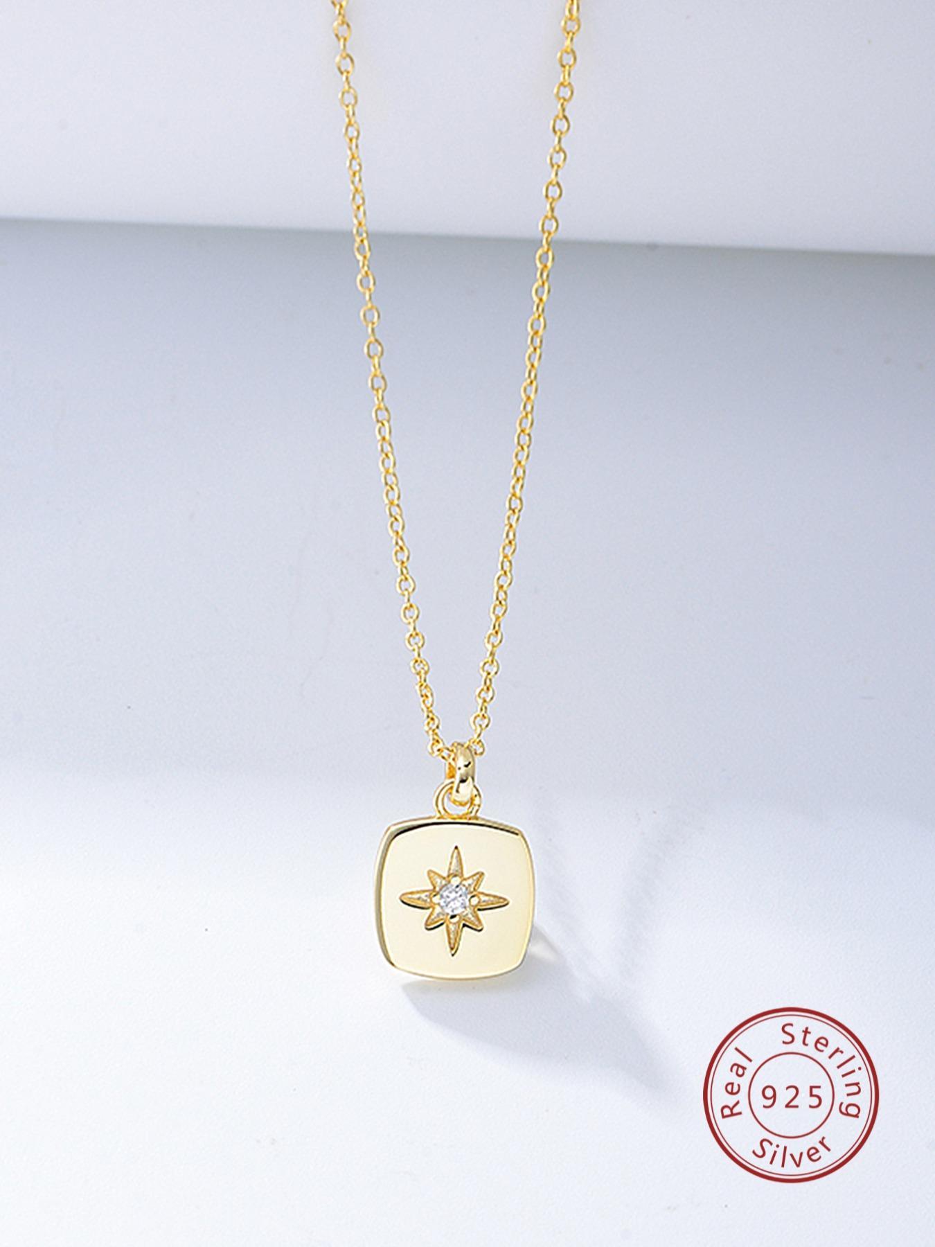 S925 Sterling Silver Star Design Pendant Necklace with Box, Artificial Zircon Decor Necklace for Women for Gift, Fashion Jewelry Accessories for Daily Wear