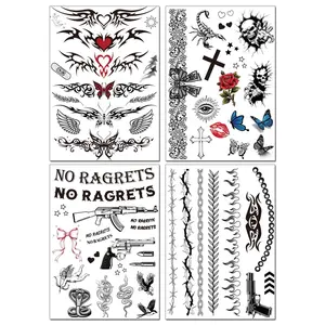 Barbed Wire No Ragrets Temporary Tattoo Stickers, Halloween Costume Tattoos for Adult Men Women