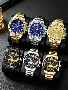 Men's Fashion Quartz Watch Set, Fashionable Wristwatch, Alloy Case and Strap, Round Dial, Analog Display, Perfect Gift for Father, Boyfriend, Friend