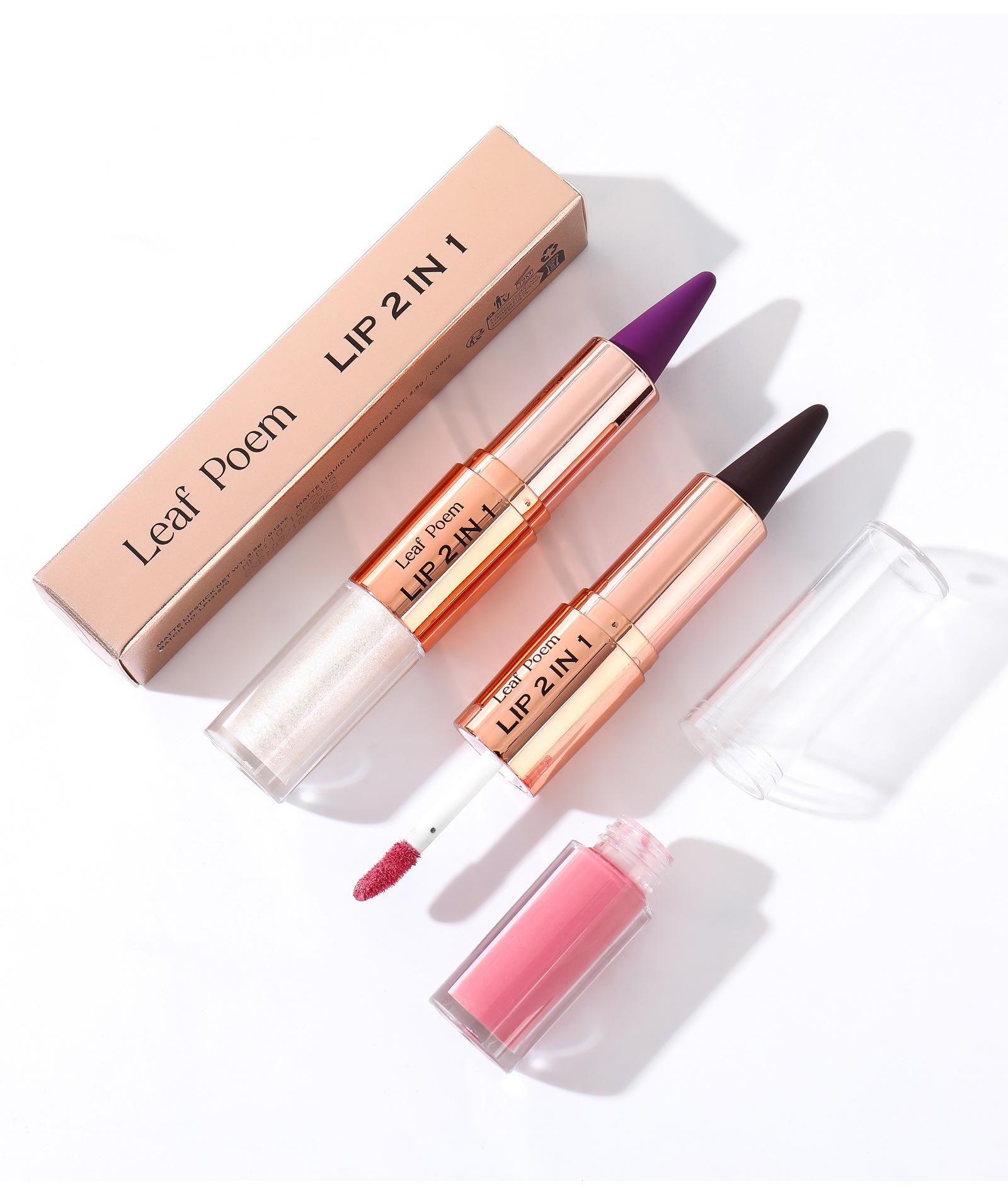 Dual-ended two-in-one lipstick and lip liner, matte non-stick cup non-fading pearlescent lip gloss, long-lasting matte lipstick