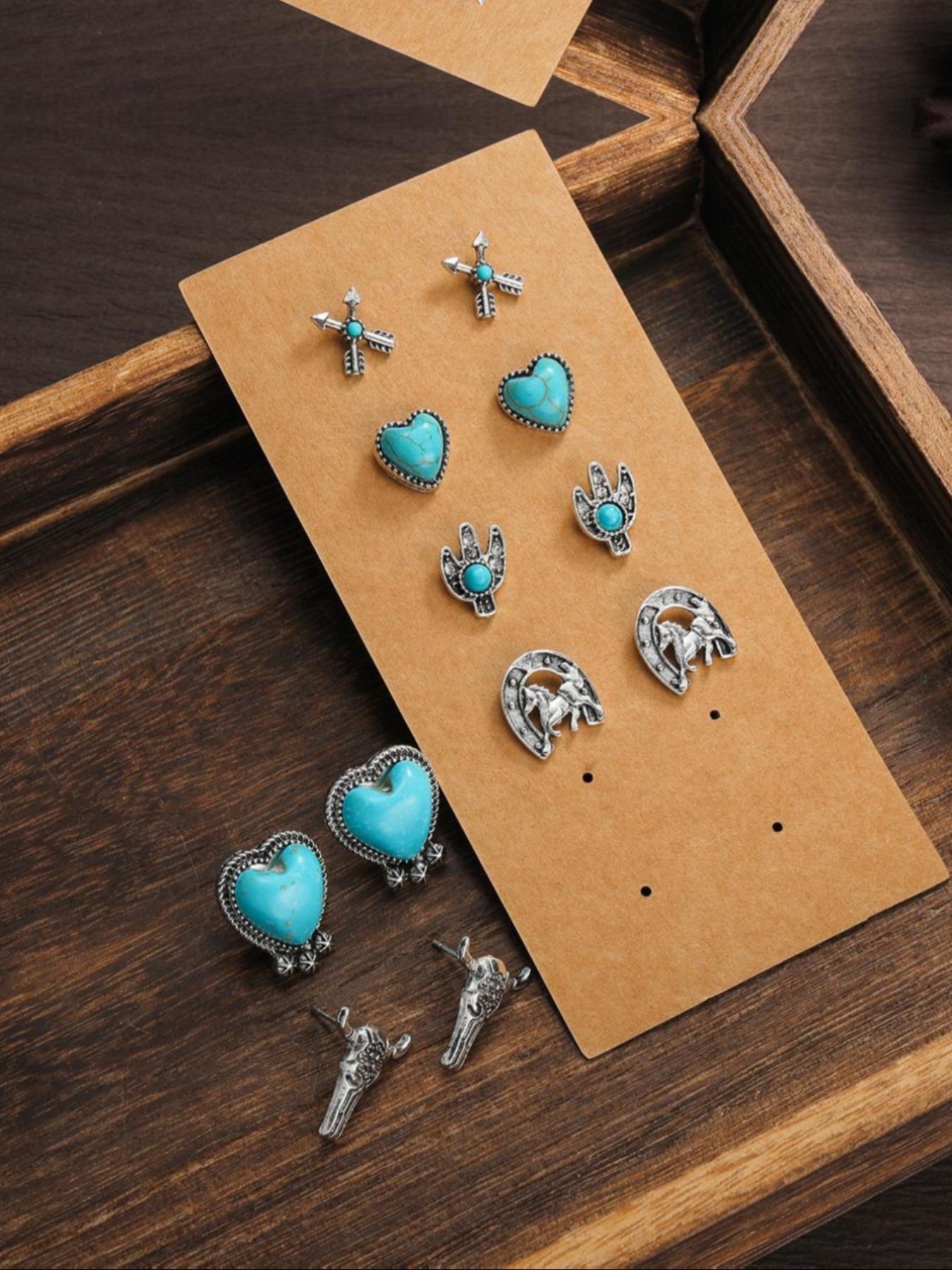 Vintage Turquoise Decorated Stud Earrings Set, 30 Pairs Fashion Jewelry for Party, Daily Decor, Trendy All-match & Exquisite Jewelry for Birthday Gift