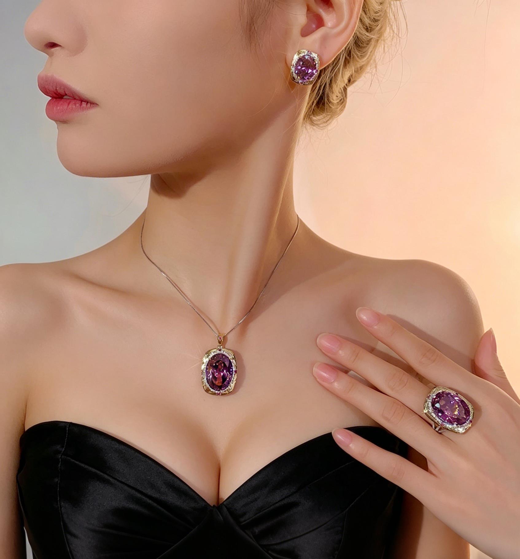 Vintage Dried Rose Jewelry Set for Women Oval Cut Luxury Fashion Necklace Earrings Ring Gifts for Women