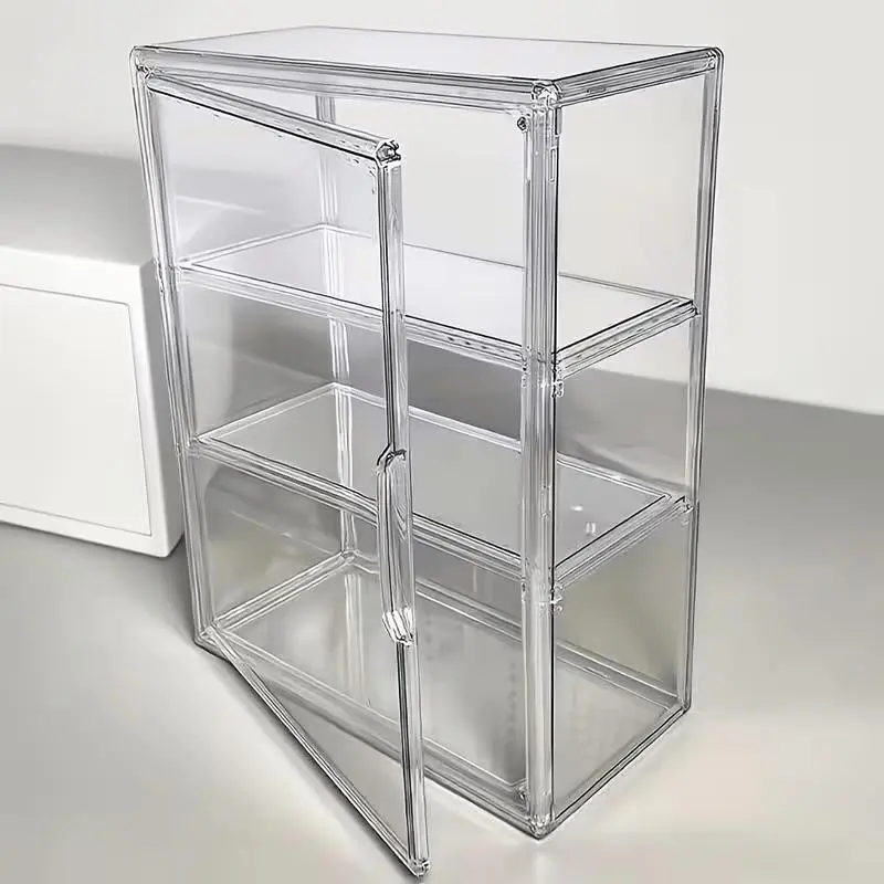 3-Tier Transparent Display Cabinet with Magnetic Door, Heavy Acrylic Structure, Large Storage Space, Modern Design, Holiday Gift, Retail Store Decor