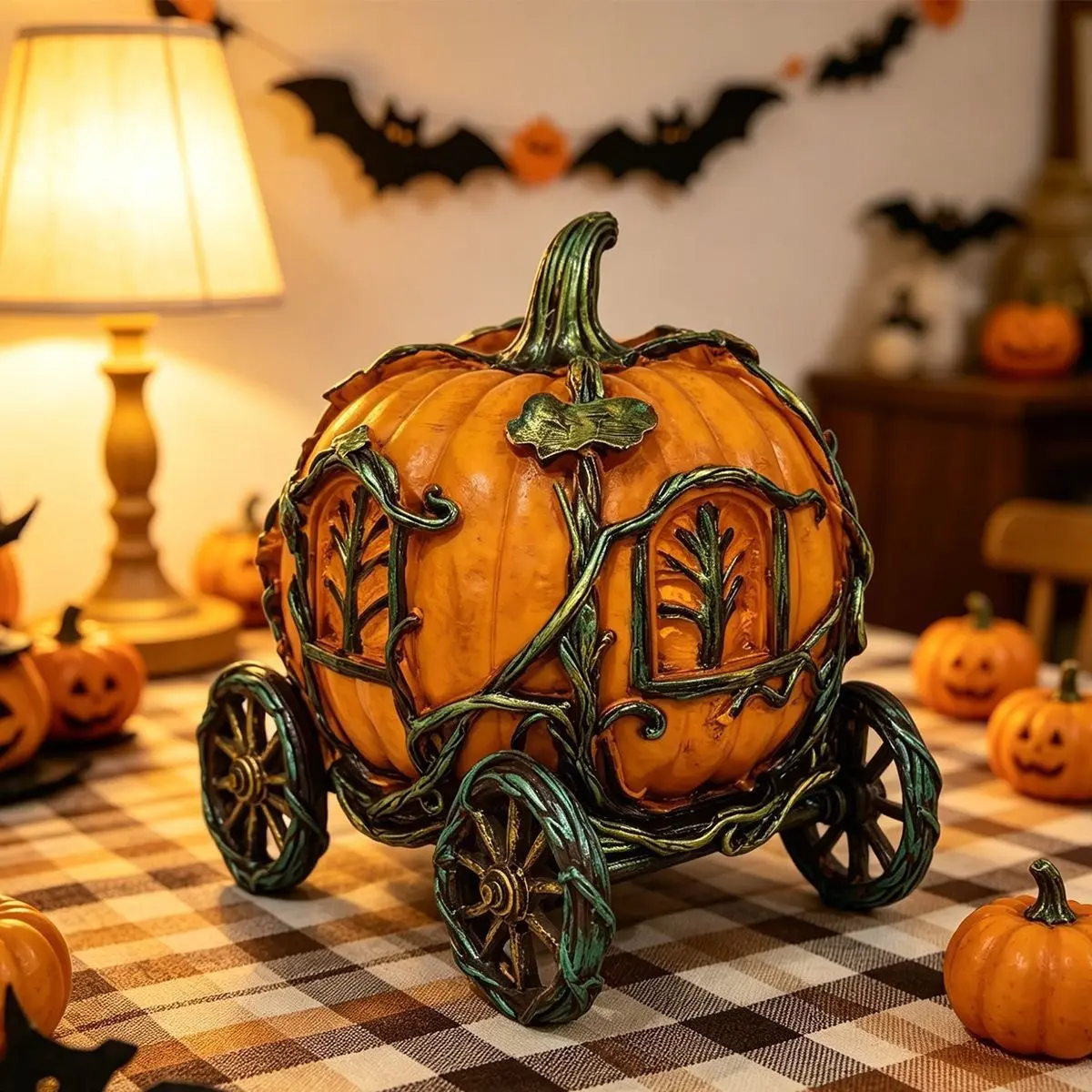 Cinderella Pumpkin Carriage Statue, Vintage Country Resin Craft, Halloween Thanksgiving Harvest Party Decor, Tabletop Decoration