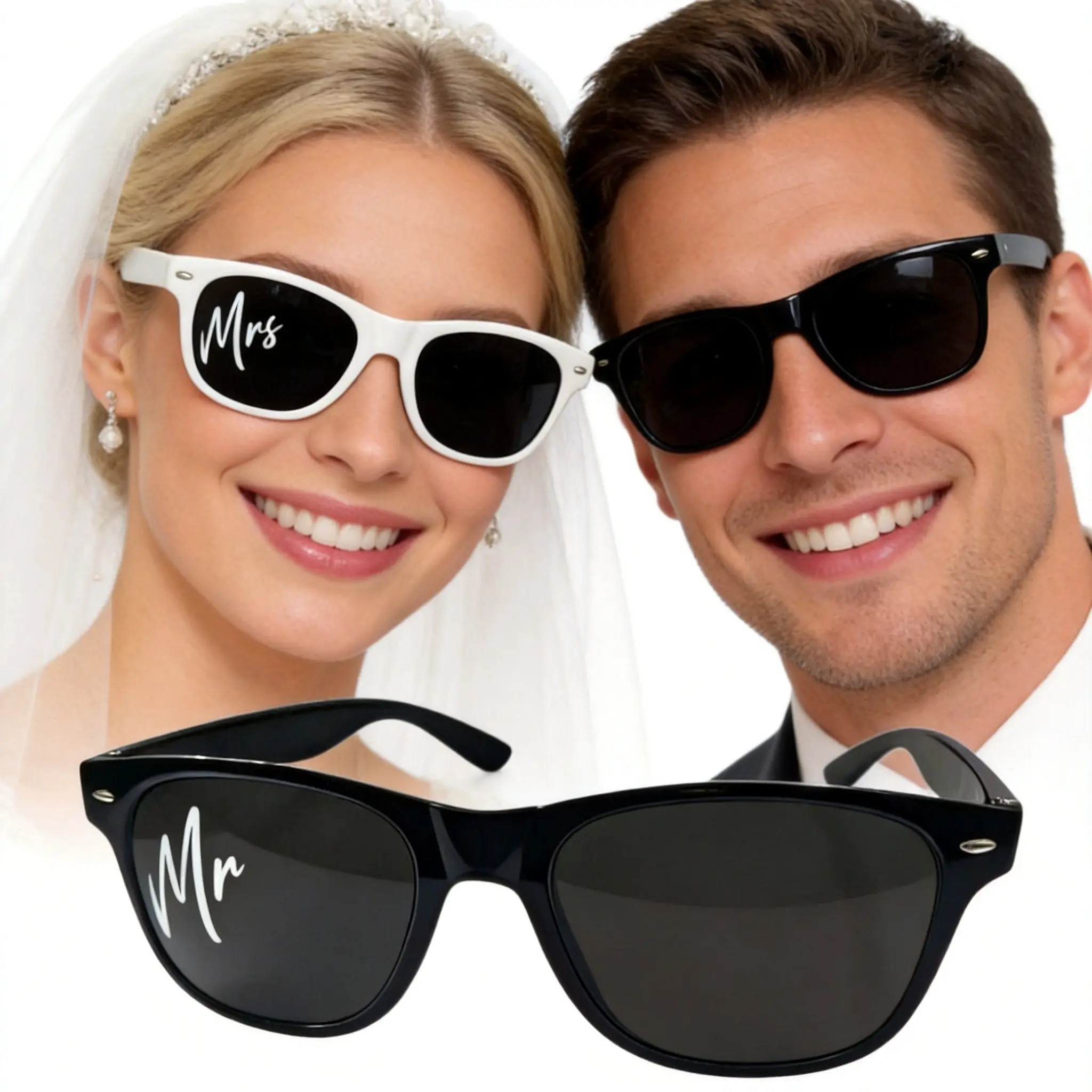 2 Piece Set Mr & Mrs Classic Couple Decorative Vintage Sunglasses, Vintage Style, Wedding Engagement Photo Props, Bride Groom Accessories