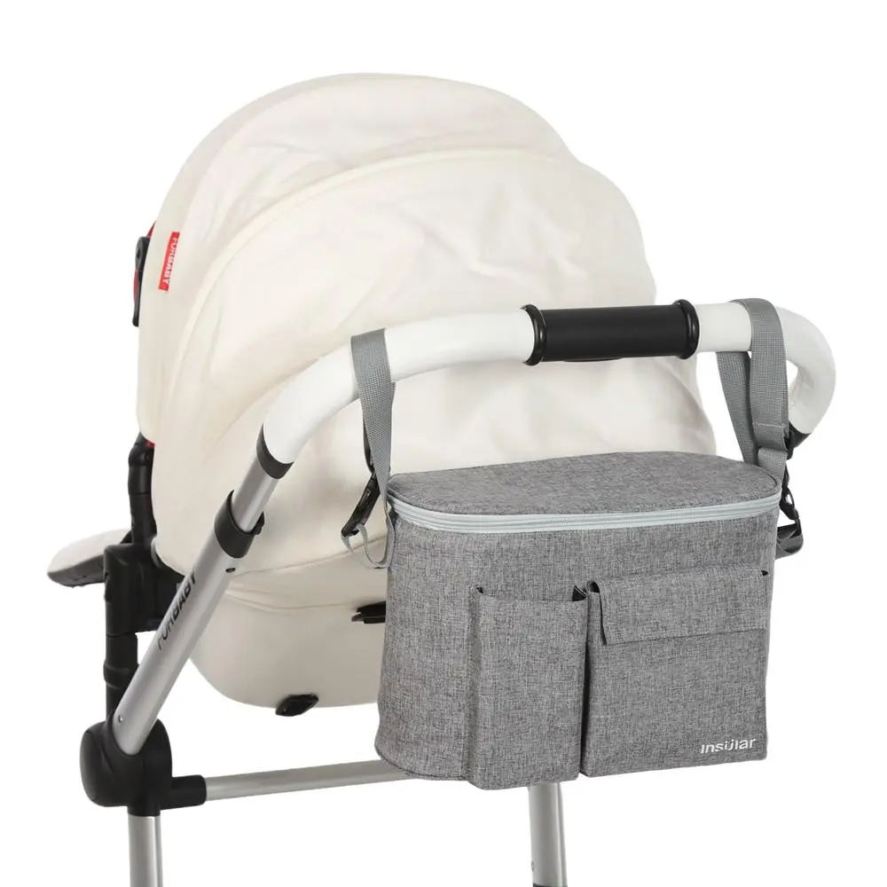 Waterproof Insulated Universal Baby Stroller Storage Bag, Stroller Organizer, Mobile Phone Pocket, Essential Stroller Accessories for Parents