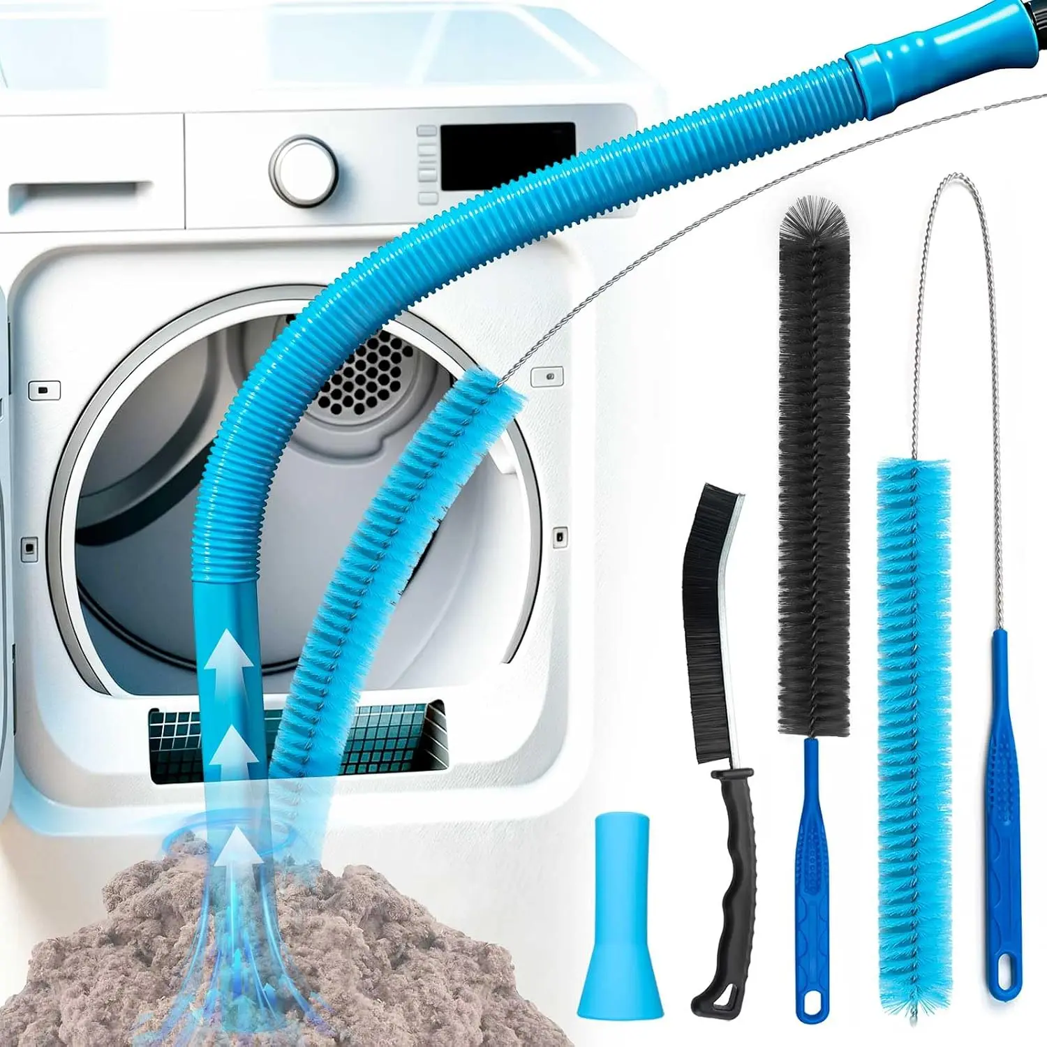 4 count Dryer Vent Cleaner Kit | Vacuum Hose Lint  Clean Tool | Dryer Vent Cleaning Hose Duct Brush Attachment | Laundry Clothes Air Vent Machine Filter Lint Removal Snake