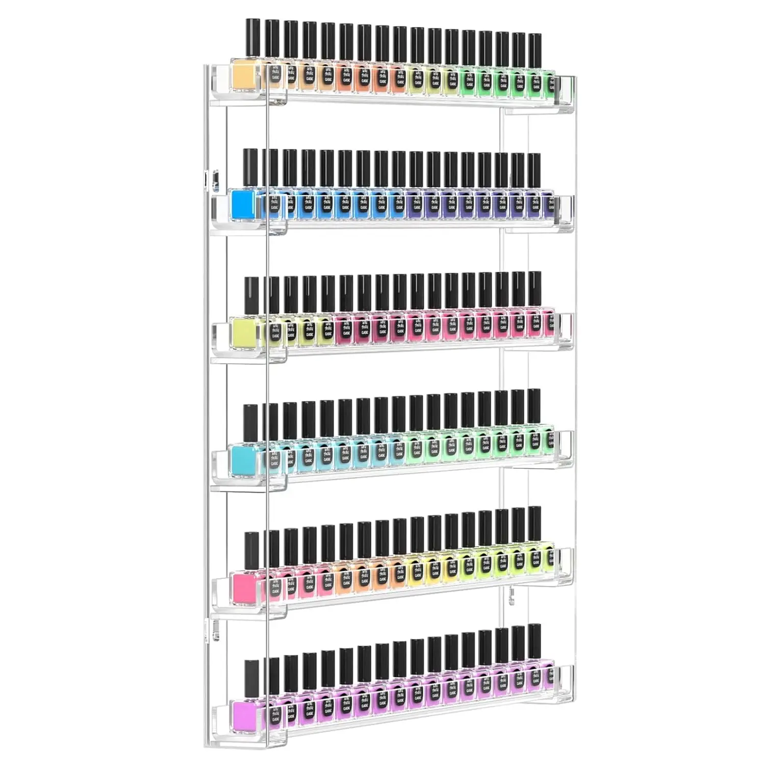 21 * 21 Inch Nail Polish Wall Rack, Easy to Install, Clear Acrylic Nail Polish Display Holder Organizer 6 Tier Hold Up To 90-120 Bottles