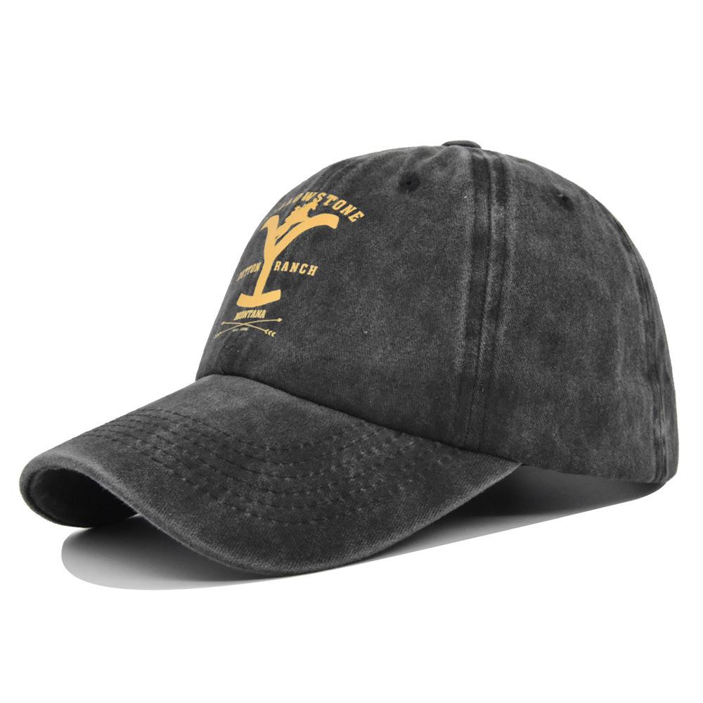 Cross-border European and American Y-print baseball cap, YELLOWSTONE embroidered duckbill cap, washed and distressed curved brim Yellowstone cap