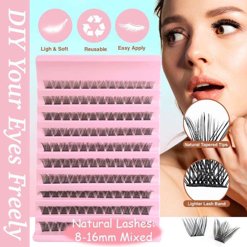 False Eyelashes Tool Set, 1 Box Natural Look Eyelash Extensions, Self Grafting Curl Eyelashes, Eye Makeup Enhancement False Eyelashes for Women & Girls, DIY Eyelash Extensions