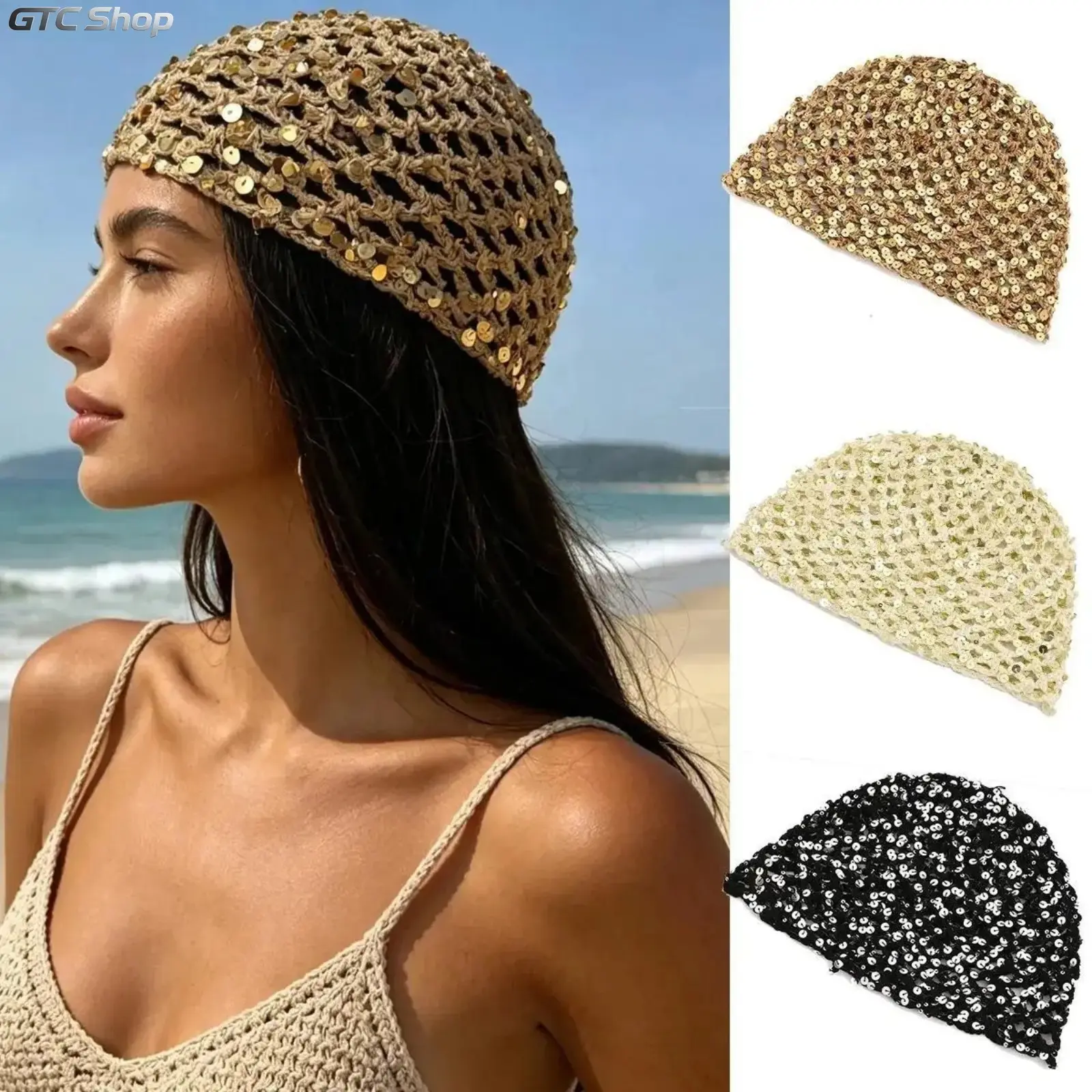1/3 Pack Sequin Crochet Beanie for Women, Breathable Y2K Beach Hat with Open Knit Design, Trendy Boho Summer Accessory for Vacation Outfits, Festivals, Coastal Cowgirl Looks & Everyday Styling