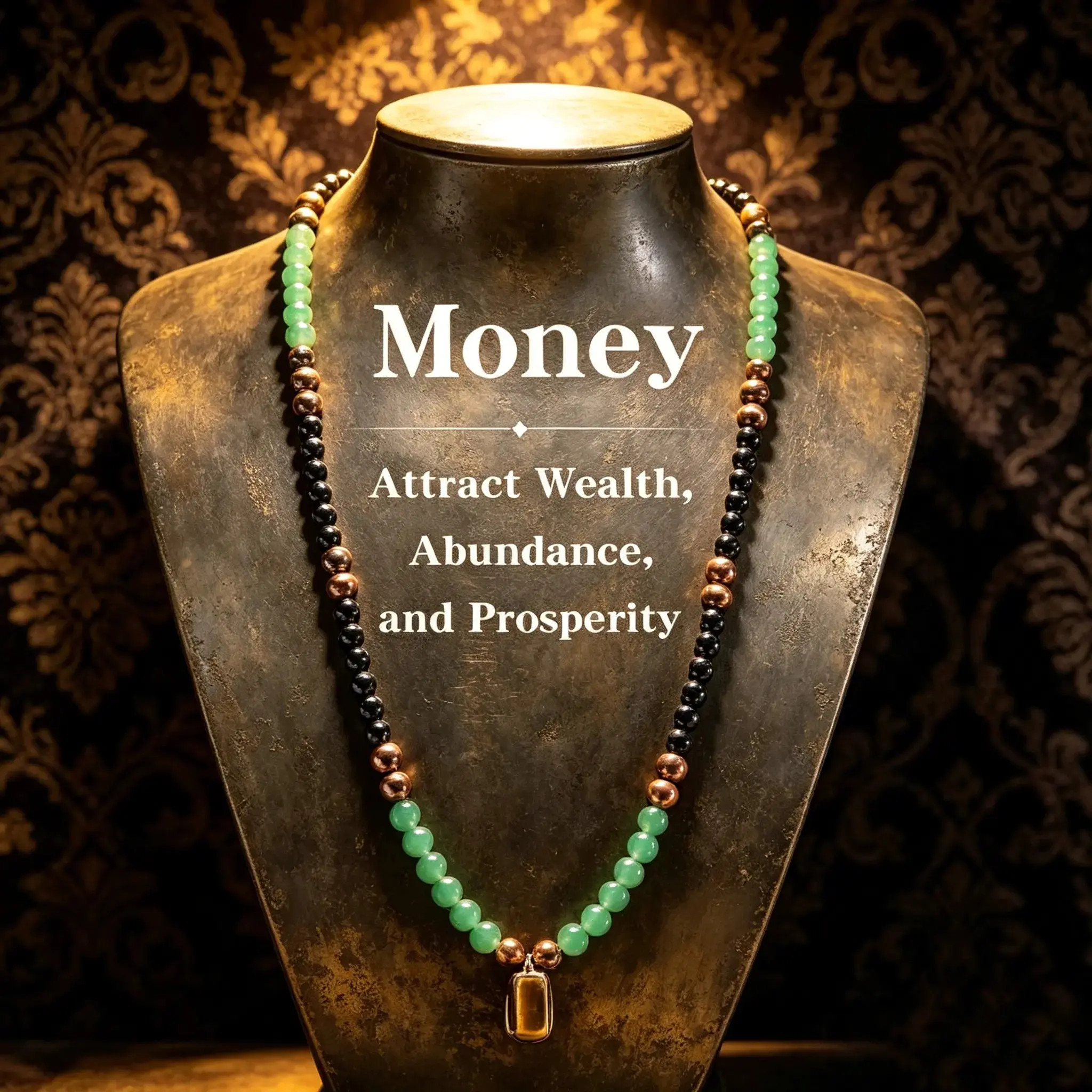 A set of green emerald and tiger’s eye talisman necklaces and 8mm bracelet, complete with natural healing crystal pendants, symbolizing wealth and prosperity. Suitable for themed parties and other occasions, suitable for men and women, high-quality