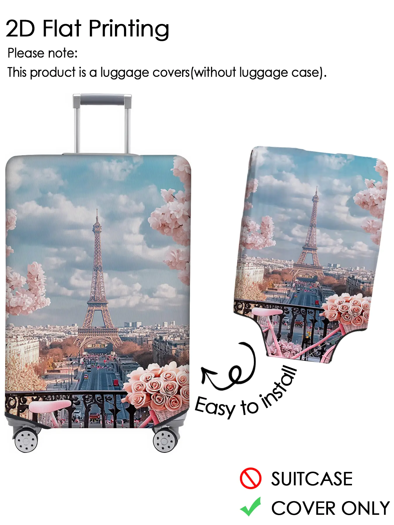 Paris Tower Cherry Blossom Scenic Luggage Cover Luggage Protective Cover Dustproof, Scratchproof, Elastic Fabric, Suitable for 18-32 inch Luggage, Essential Travel Accessory