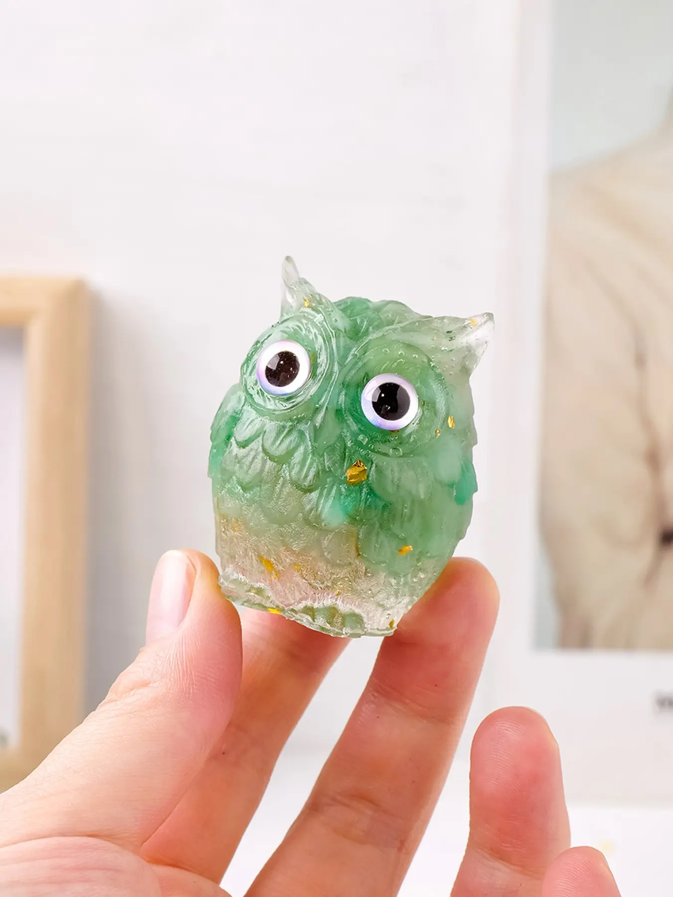 Mini Owl Statue Resin Crystal Wrapped Stone, Desktop Spiritual Decor Gift, Natural Crystal Resin Owl Sculpture, Miniature Owl Figurine