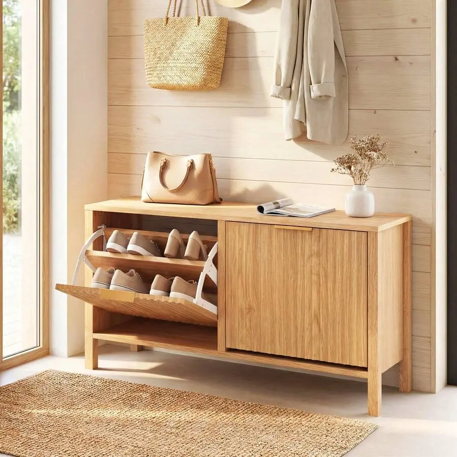 Shoe Storage Bench Narrow Wooden Entryway Bench W/ 2 Flip Drawers For Hallway,chabuildreark,farmhouse,coffee bar cabinet,lockable,,dresser,,unit,,jewelry,armoire,,tower,,cabinets,bathroom,mirror,organizer,load,capacity,,tree,