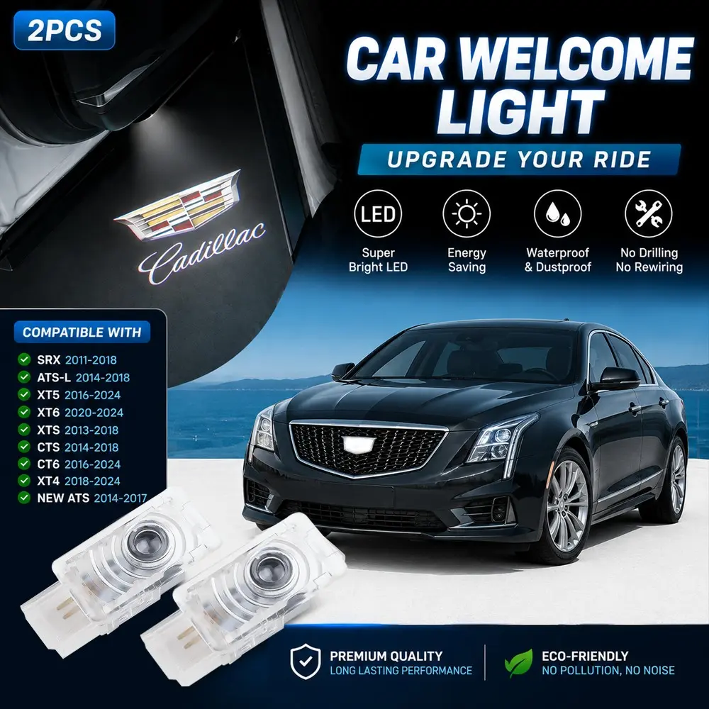 💡🚗2PCS LED Car Door Welcome Logo Projector Lights for Cadillac SRX ATS-L XT4 XT5 XT6 XTS CTS CT6 | HD Cree Chip 3W 12V Door Courtesy Puddle Lights | Plug & Play No Drilling Waterproof Energy Saving Accessories Vehicle Welcome Light