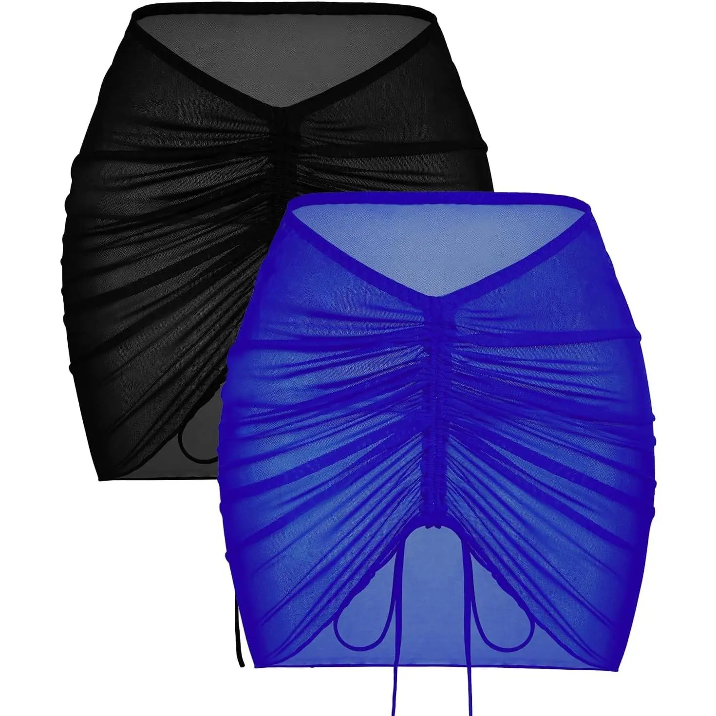 2 Pieces Women's Sheer Mesh Beach Cover Up Skirt Bikini Wrap Sarong Swimwear S-XXL(Gift)