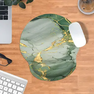 Luxury Green Gold Marble Wrist Rest Ergonomic Mouse Pad, Memory Foam Cushion for Carpal Tunnel Pain Relief, Smooth Surface & Non-Slip Rubber Base Soft Neutral Desk Accessory, Ideal for Gaming Working Studying, Great Gift for Gamers Workers Students