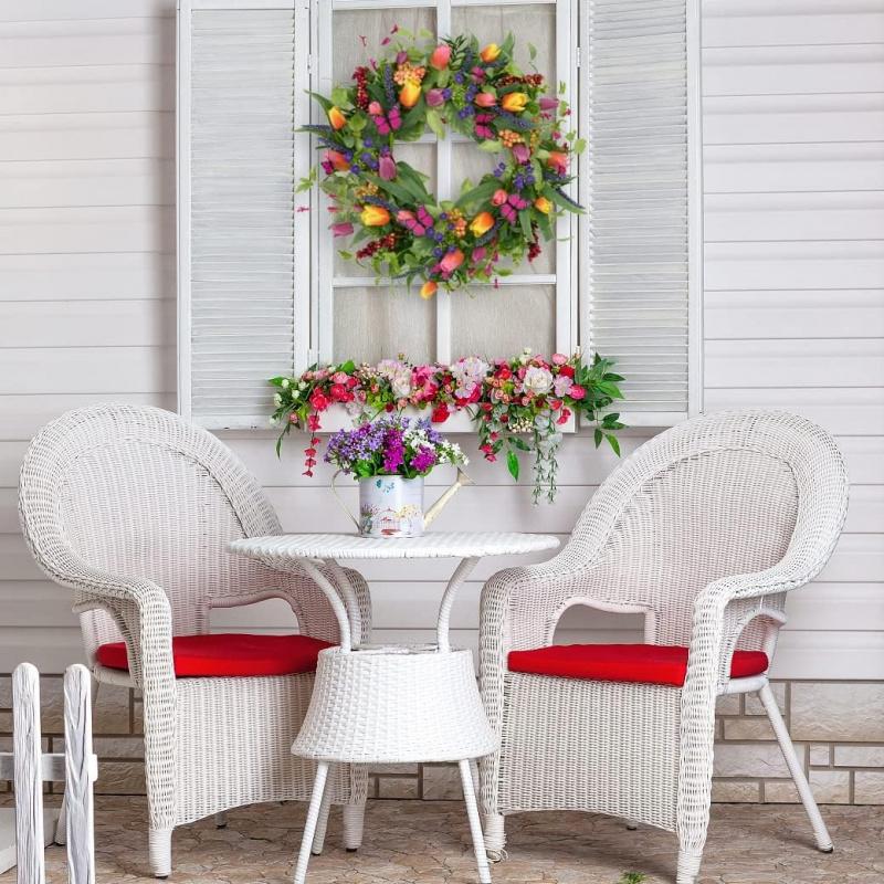 22 inch Spring Summer  Tulip Wreath for Front Door with Purple Tassels, Eucalyptus Leaves, Ferns, Butterflies for Indoor Outdoor wall Festival Home Farmhouse Wedding Decor