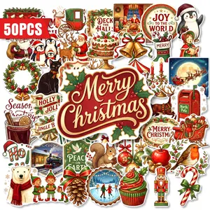 50pcs Cute Christmas-Themed Doodle Stickers – Waterproof DIY Decorative Stickers for Suitcases, Phone Cases, Laptops, Helmets, and Skateboards