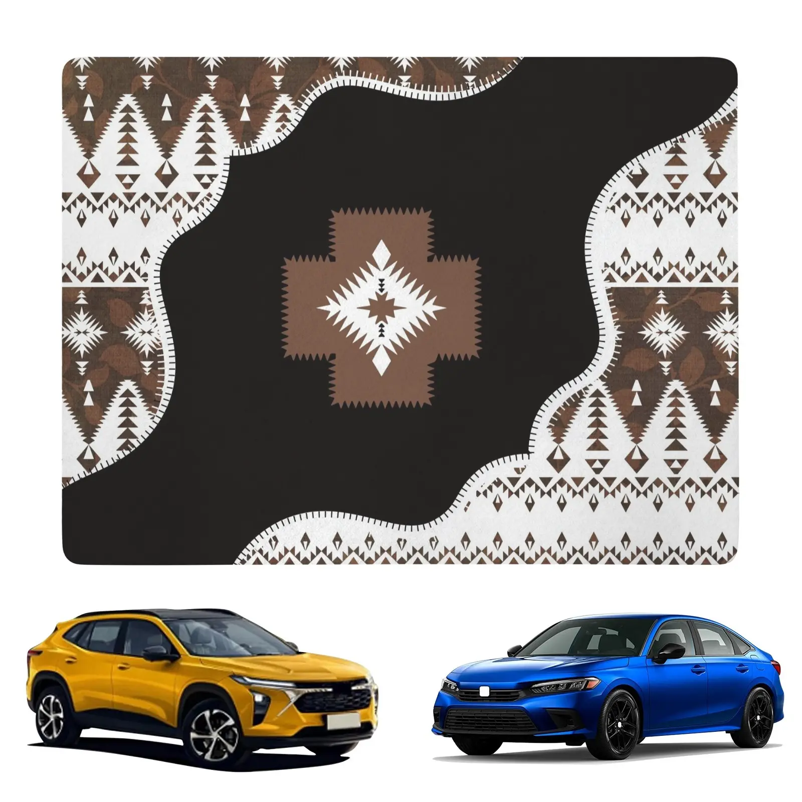 Brown Western Aztec Star Saddle Blanket Car Trunk Mat 39.4x30in Rubber Non-woven Fabric Cargo Liner Waterproof Anti-slip Wear Resistant Universal Trunk Protector Washable for Camping Pet Trips Beach Grocery Runs Road Trips Gardening Errands