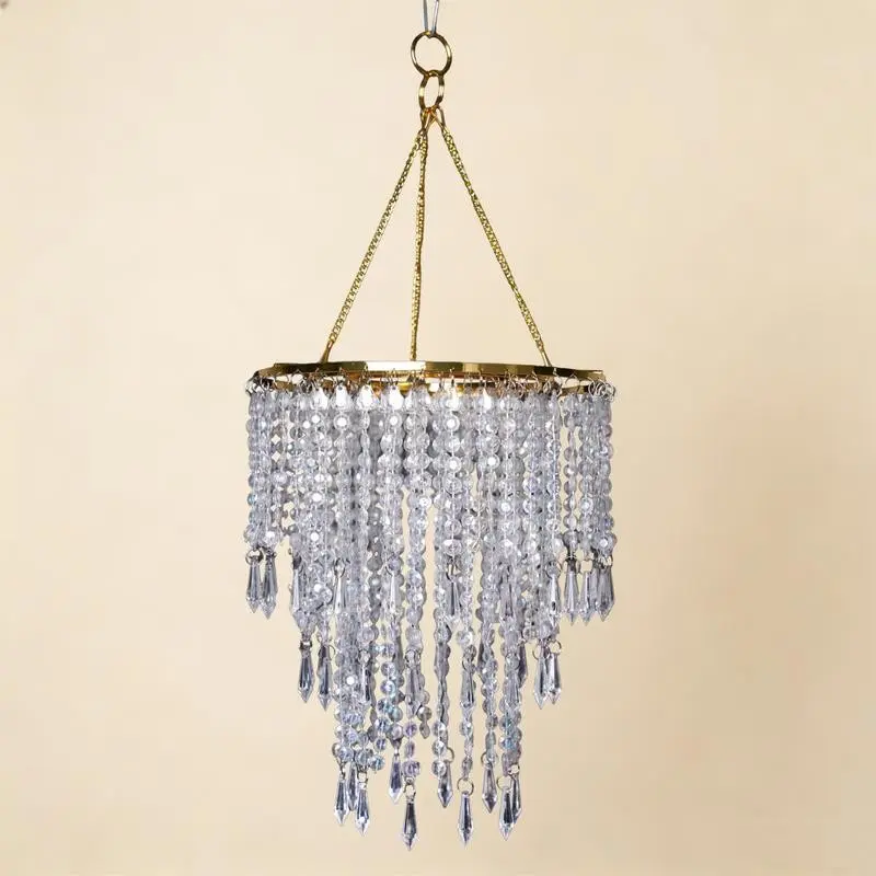 9.65x11.8 Inch Silver Multi-Tier Crystal Droplet Beaded Lamp Shade, Luxury Decor Pendant For Wedding Party Home, Elegant Lighting