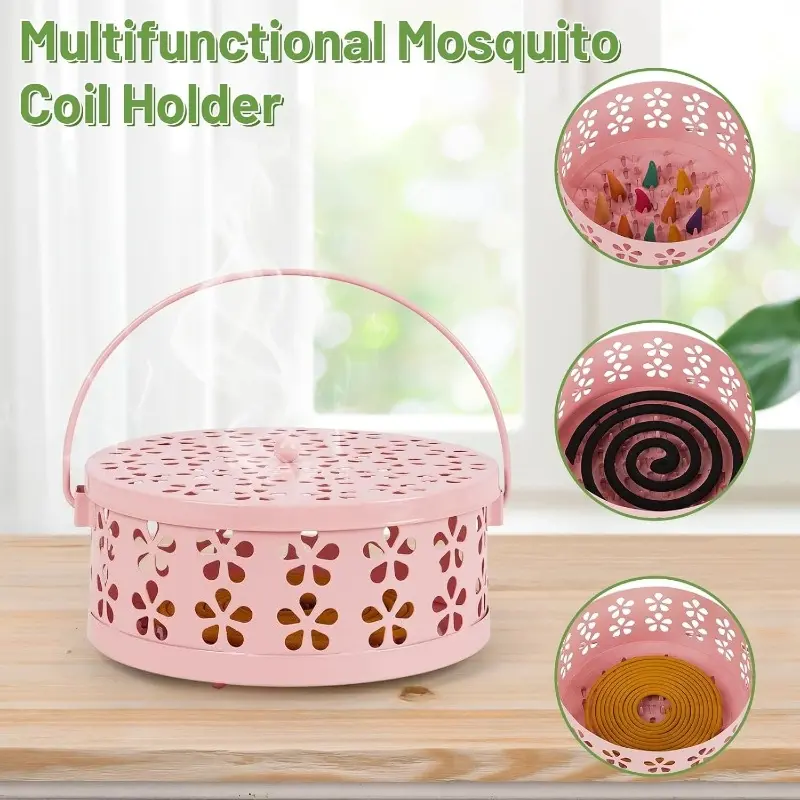 1PC Plum Blossom Mosquito Coil Incense Burner, Vintage Style Mosquito Coil Holder with Handle - Portable Incense Burner, Suitable for Home And Outdoor Decor, Usable in Living Spaces