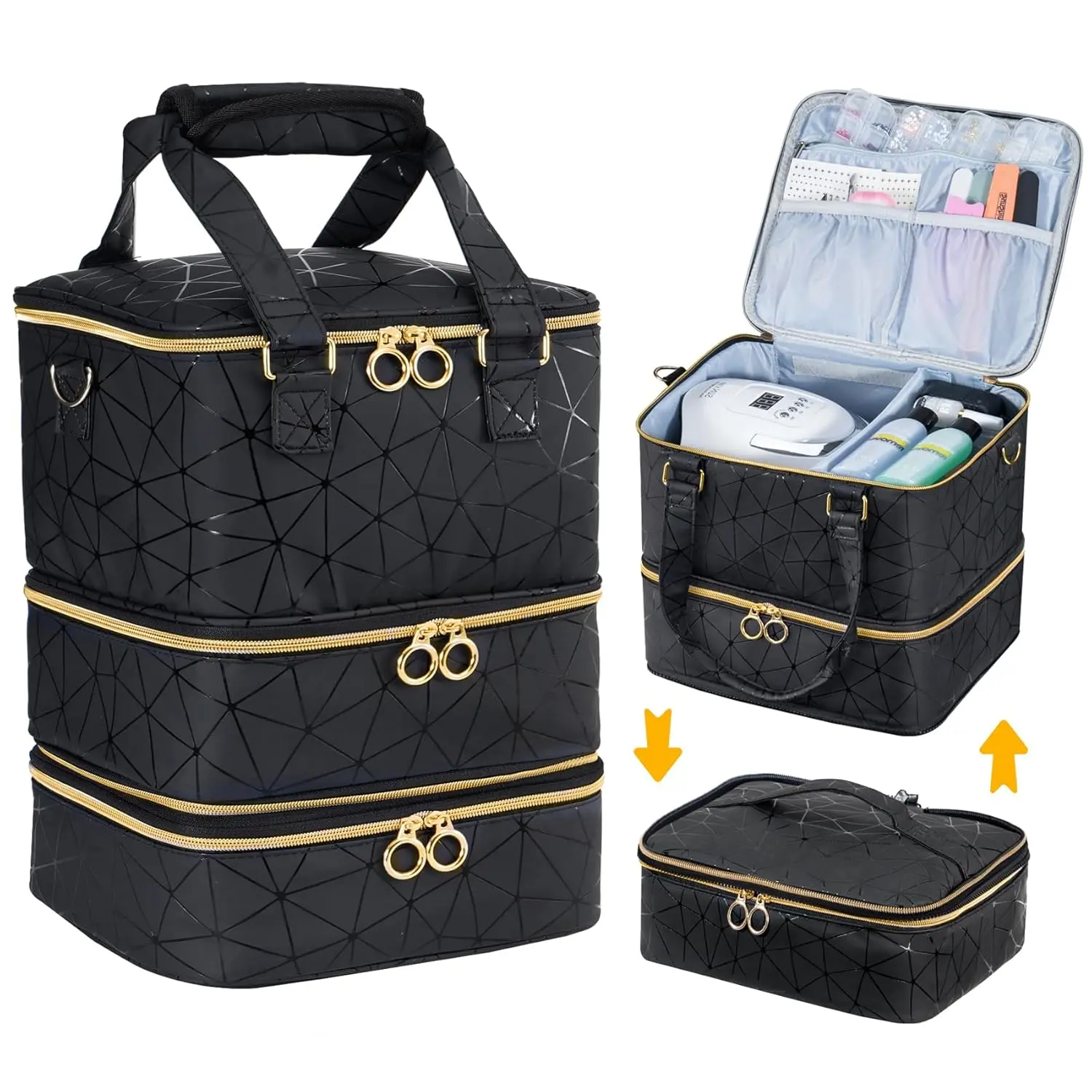 Nail Polish Organizer Bag Holds 60 Bottles Nail Polish & Nail Lamp, Large Gel Polish Organizers and Storage box for Nail Tech, Nail Kit Supplies Organizer Case - Black