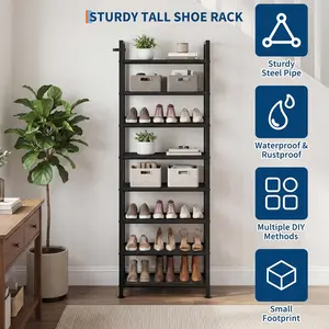 Garvee 8-Tier Slim Shoe Rack – Shoe Storage Organizer with Metal Frame & Non-Woven Fabric Shelves, Adjustable Design for Entryway, Bedroom