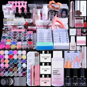 Acrylic Nail Kit with Everything:  Set with Drill - Professional Acrylic Powder Glitter Monomer False Tips Top Base Coat Starter Kit - Full Decorations Nail Supplies  Nail Extensions Gift