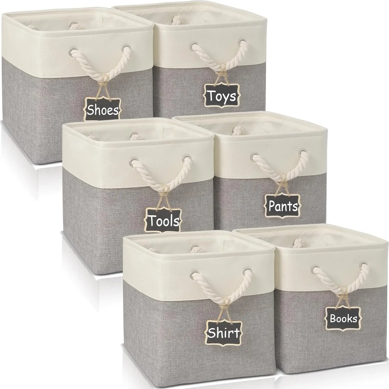 storage cube bins[6 Storage Cubes with Rope Handles, Linen Collapsible Organizers for Closet, Nursery, Toys, Office, Bathroom – Dual Color