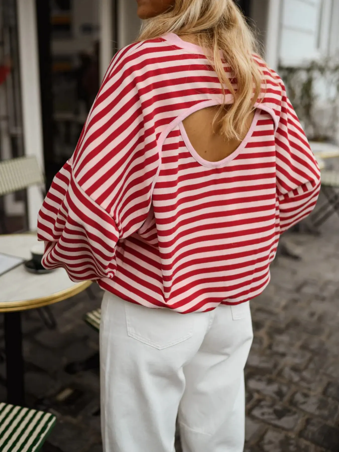 Women's Striped Long Sleeve Backless Knit Top, Regular Fit Drop Shoulder, Perfect for Autumn, Stylish and Comfortable, Knitwear